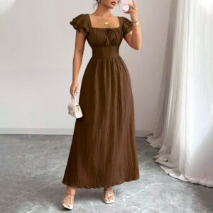 Elegant Summer Pleated Dress | Square Neck & Bow Front Style | Custom OEM/ODM Factory | Fashion Brand Supplier