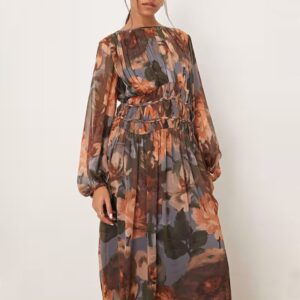 Macrame Waisted Floral Maxi Dress | Custom OEM Women’s Clothing Manufacturer | Blown Up Print Elegant Summer Dress