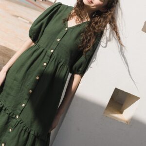 Minimalist V-Neck Linen Dress | Soft Natural Fabric | Custom Colors & Labels | Premium Linen Clothing Manufacturer