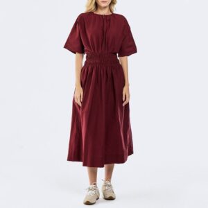 Solid Gathered Waist Dress | Custom Women’s Apparel Manufacturer | OEM/ODM Factory for Elegant Casual Dresses
